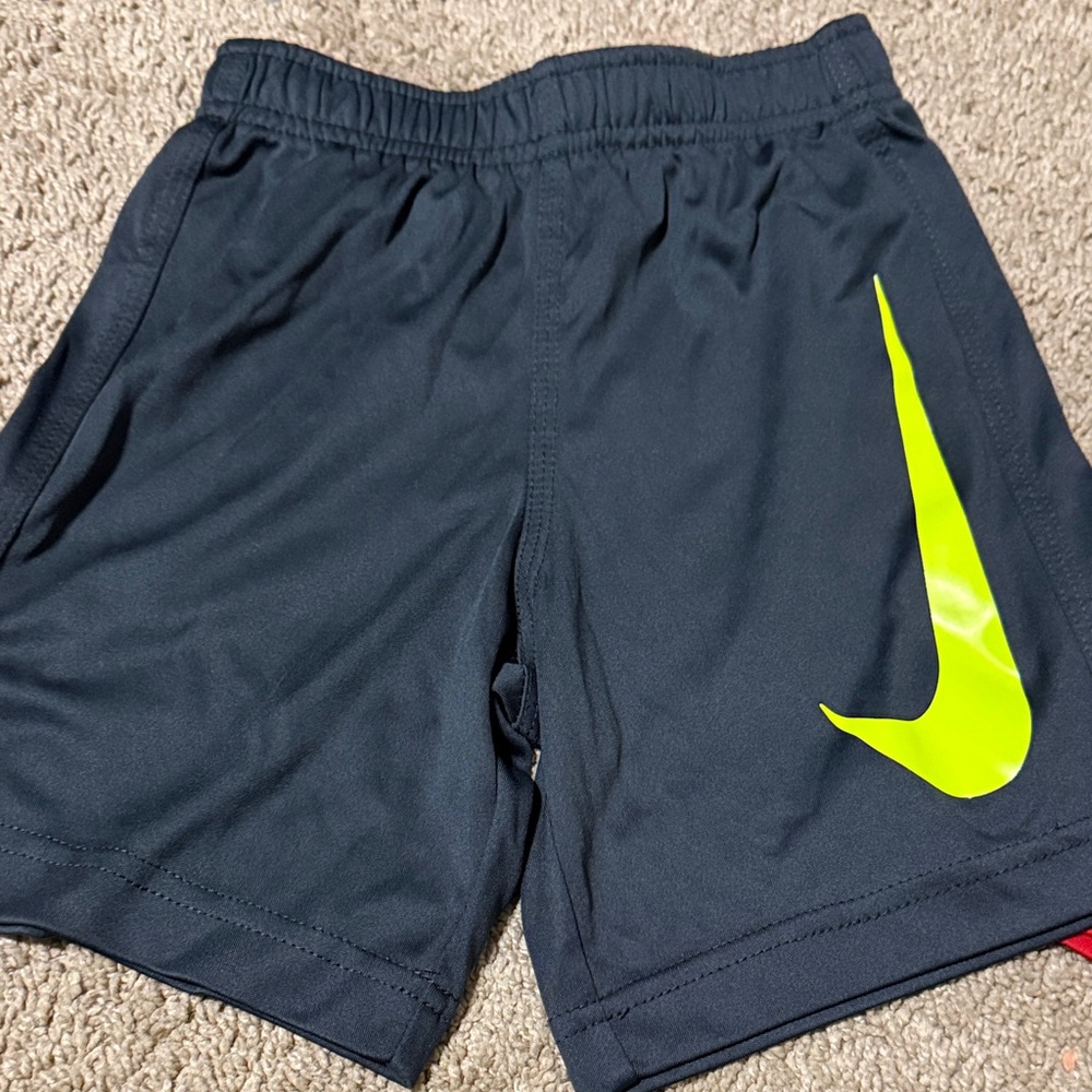 2 pair Nike Black Athletic Shorts with Volt Swoosh Accent